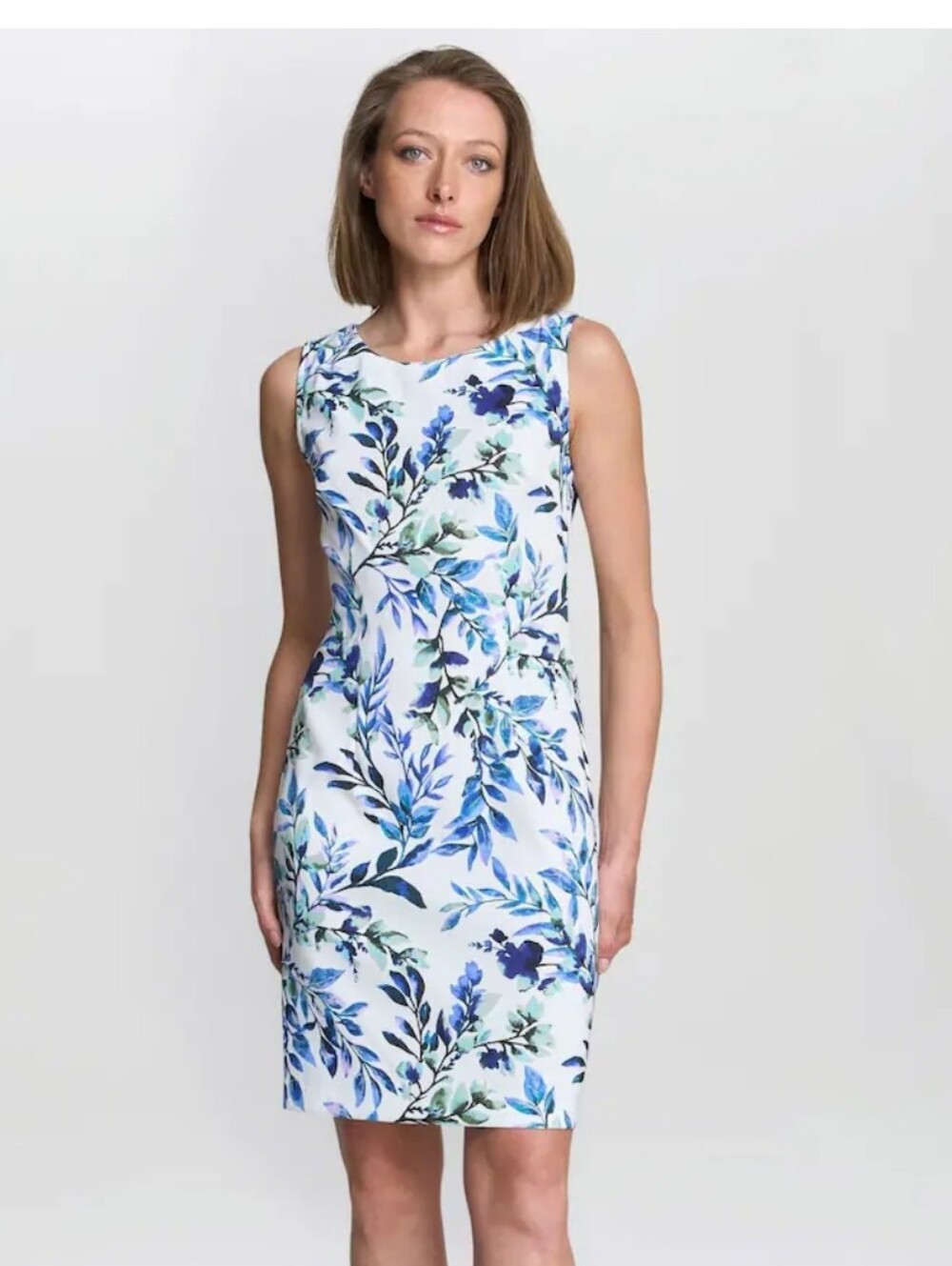 Connected Apparel NWT Blue White Floral Sleeveless Sheath Dress 16P Coastal